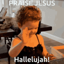 A Little Girl In A Black Dress Says Praise Jesus Hallelujah .. GIF