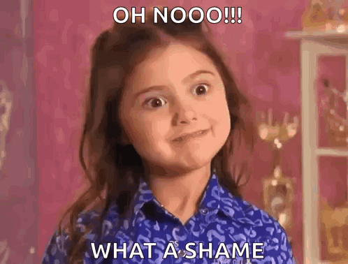 A Little Girl In A Blue Shirt Is Making A Funny Face And Says `` Oh Nooo ! '' GIF