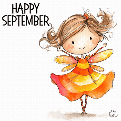 A Little Girl In A Fairy Costume With The Words Happy September Above Her GIF