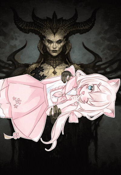 A Little Girl In A Pink Dress Is Being Held By A Demon With Horns GIF