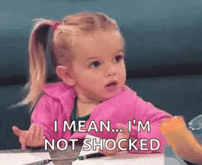A Little Girl In A Pink Jacket Is Sitting At A Table And Saying `` I Mean ... I 'M Not Shocked '' GIF