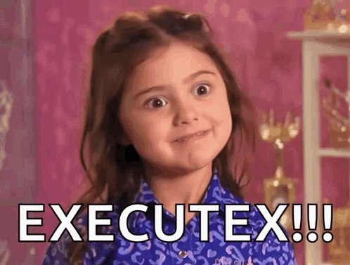 A Little Girl In A Purple Shirt Says " Executex " GIF