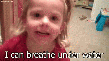 A Little Girl In A Red Shirt Is Saying I Can Breathe Under Water GIF