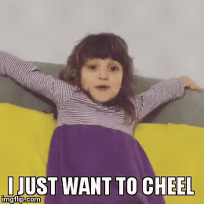 A Little Girl Is Laying On A Couch With Her Arms Outstretched And The Words I Just Want To Cheel Below Her GIF