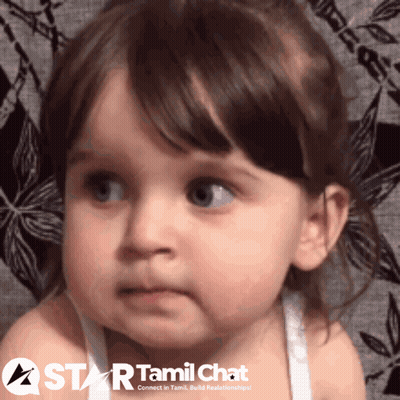 A Little Girl Is Looking At The Camera With A Star Tamil Chat Logo In The Background GIF