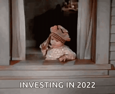 A Little Girl Is Looking Out Of A Window With The Words Investing In 2022 Written On The Bottom GIF