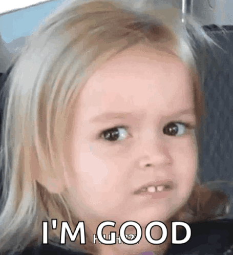 A Little Girl Is Making A Funny Face And Saying `` I 'M Good '' While Sitting In A Car . GIF