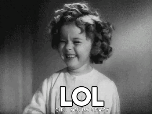 A Little Girl Is Making A Funny Face In A Black And White Photo With The Words Lol Girl You 'Re Crazy . GIF