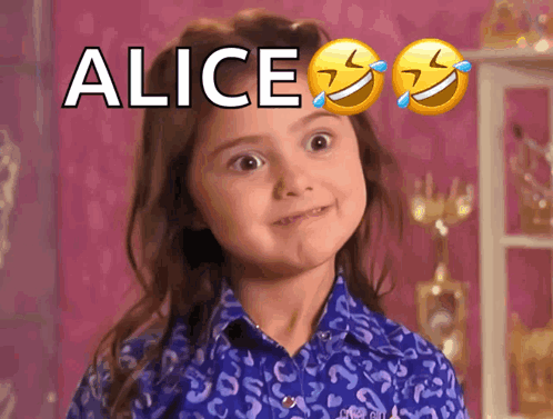A Little Girl Is Making A Funny Face With The Name Alice Written Above Her GIF