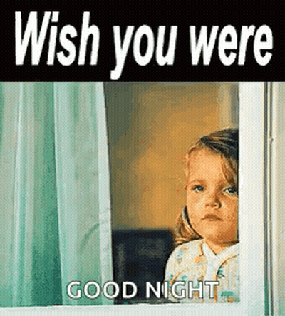 A Little Girl Is Peeking Out Of A Window And Wishing You Were Good Night . GIF