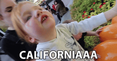 A Little Girl Is Playing With A Pumpkin And The Word Californiaaa Is On The Bottom Of The Picture . GIF