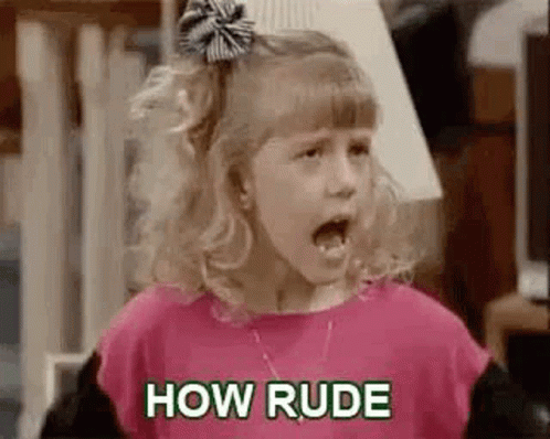A Little Girl Is Screaming With Her Mouth Open And The Words `` How Rude '' Written Above Her . GIF