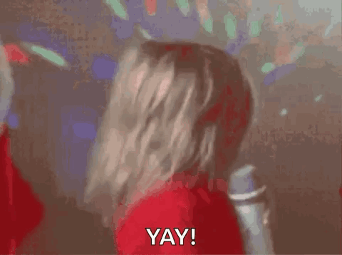 A Little Girl Is Singing Into A Microphone And Saying `` Have A Good Night ! Yay ! '' GIF
