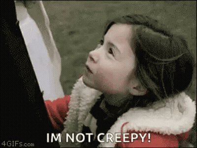 A Little Girl Is Sitting In A Chair And Says `` Im Not Creepy '' . GIF