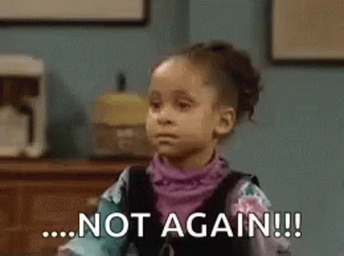 A Little Girl Is Sitting In Front Of A Dresser And Says `` Not Again '' . GIF