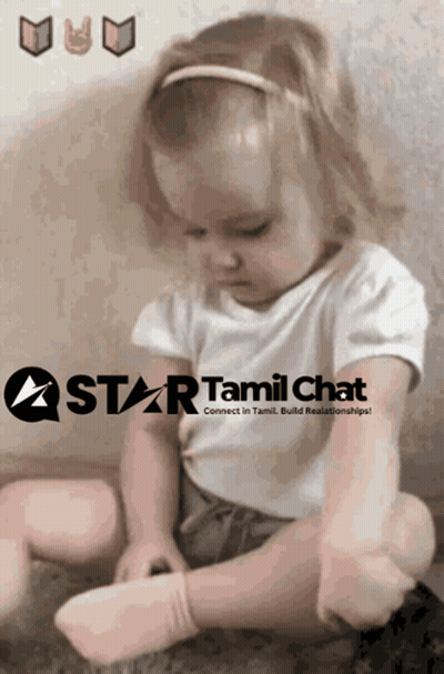 A Little Girl Is Sitting In Front Of A Star Tamil Chat Sign GIF