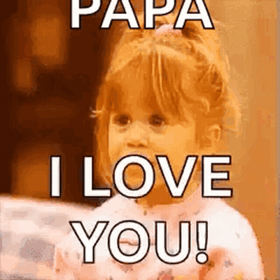 A Little Girl Is Sitting On A Bed And Saying `` Papa I Love You ! '' GIF