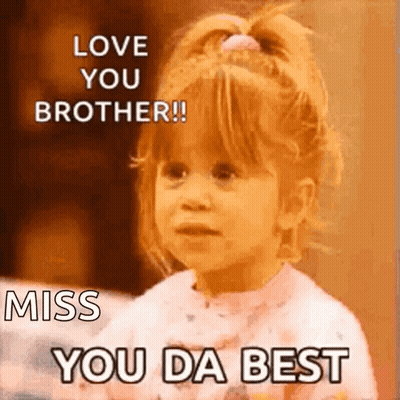 A Little Girl Is Sitting On A Bed And Says `` Love You Brother ! '' GIF