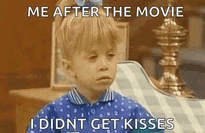 A Little Girl Is Sitting On A Chair With The Words Me After The Movie I Did Nt Get Kisses GIF