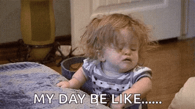 A Little Girl Is Sitting On A Couch And Saying `` My Day Be Like ... '' GIF