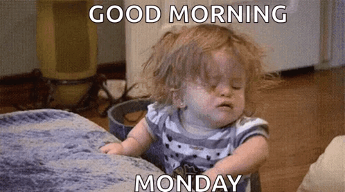 A Little Girl Is Sitting On A Couch With Her Eyes Closed And A Good Morning Monday Message . GIF