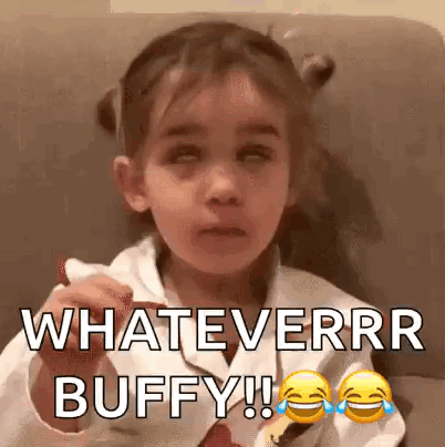 A Little Girl Is Sitting On A Couch With Her Eyes Closed And Holding A Piece Of Food . GIF