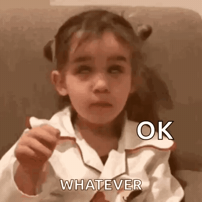 A Little Girl Is Sitting On A Couch With Her Eyes Closed And Holding A Piece Of Paper That Says Whatever . GIF