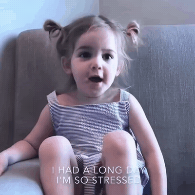 A Little Girl Is Sitting On A Couch With The Words I Had A Long Day I 'M So Stressed GIF