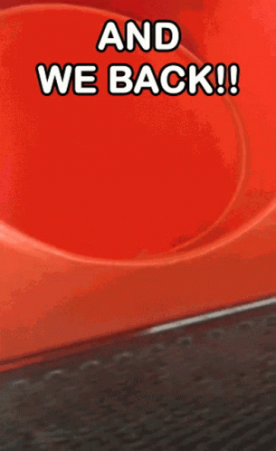 A Little Girl Is Sliding Down A Red Slide With The Words " And We Back " Written Above Her GIF