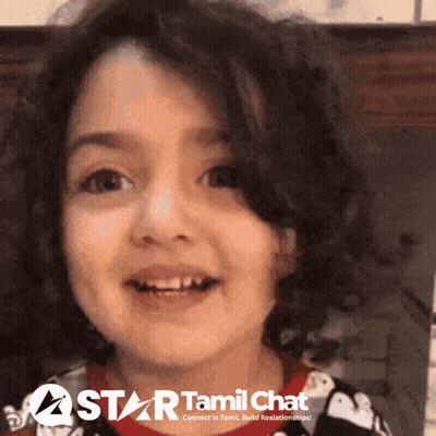 A Little Girl Is Smiling In Front Of A Star Tamil Chat Banner GIF