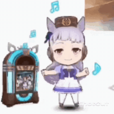 A Little Girl Is Standing Next To A Jukebox And Dancing . GIF