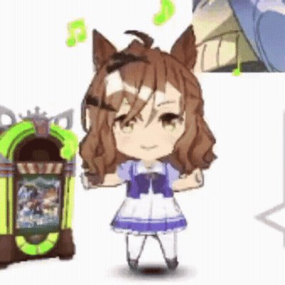 A Little Girl Is Standing Next To A Jukebox And Playing Music . GIF