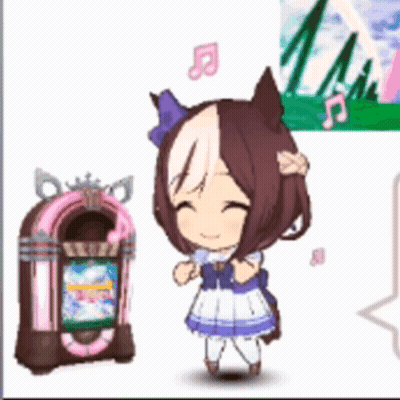 A Little Girl Is Standing Next To A Jukebox And Smiling GIF
