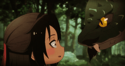 A Little Girl Looks At A Snake With A Yellow Eye GIF