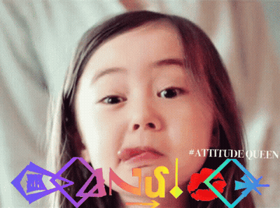 A Little Girl Making A Funny Face With Attitude Queen Written On The Bottom GIF
