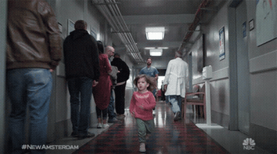 A Little Girl Running Down A Hospital Hallway With #Newamsterdam GIF