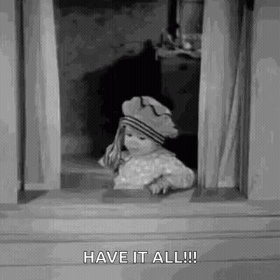A Little Girl Wearing A Hat Is Looking Out Of A Window And Saying `` Have It All '' . GIF