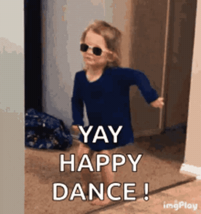 A Little Girl Wearing Sunglasses Is Dancing And Saying Yay Happy Dance ! GIF