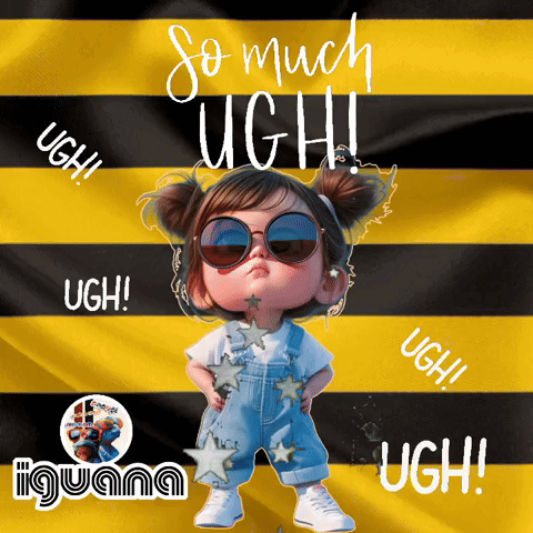 A Little Girl Wearing Sunglasses Is Standing In Front Of A Yellow And Black Striped Background GIF