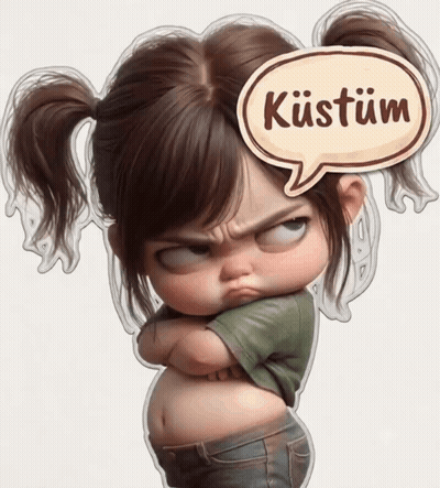 A Little Girl With A Speech Bubble That Says " Kustum " GIF