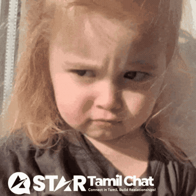 A Little Girl With A Star Tamil Chat Logo In Front Of Her GIF