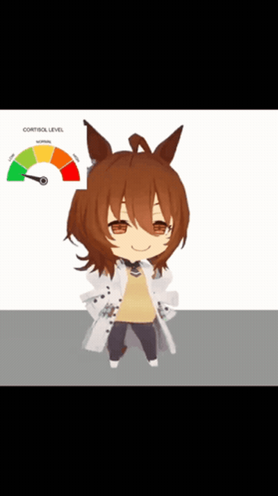 A Little Girl With Brown Hair Is Standing Next To A Cortisol Level Meter GIF