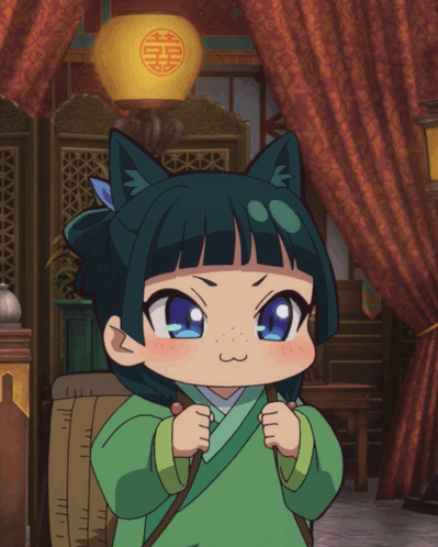 Girl With Cat Ears Standing Before Yellow Lantern GIF