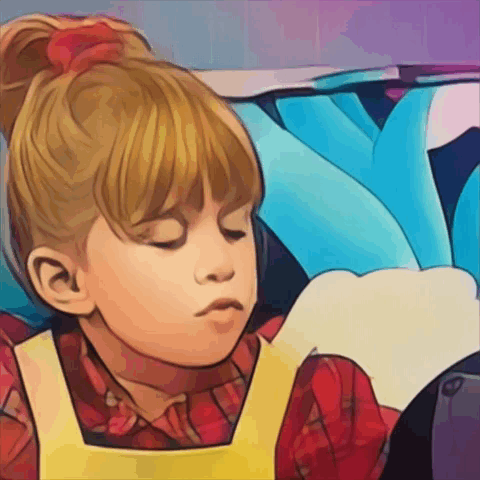 A Little Girl With Her Eyes Closed Wearing A Yellow Apron And Plaid Shirt GIF