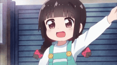 A Little Girl With Overalls And A Smiley Face On Her Shoulder GIF