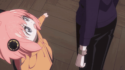 A Little Girl With Pink Hair Is Standing Next To A Man In A Purple Shirt GIF