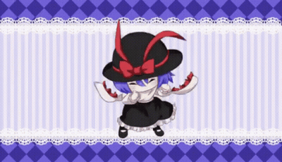 A Little Girl With Purple Hair And A Black Hat GIF