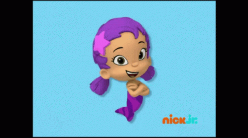 A Little Girl With Purple Hair Is On A Blue Background With The Nick Jr. Logo GIF