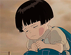 Black-Haired Girl Looking Down GIF