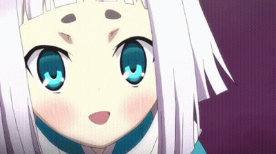 A Little Girl With White Hair And Blue Eyes Looks At The Camera GIF